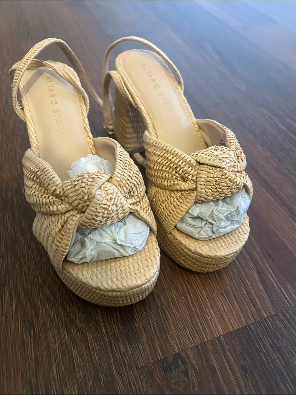 Altar'd State Woven Tan Platform Knot Slingbacks